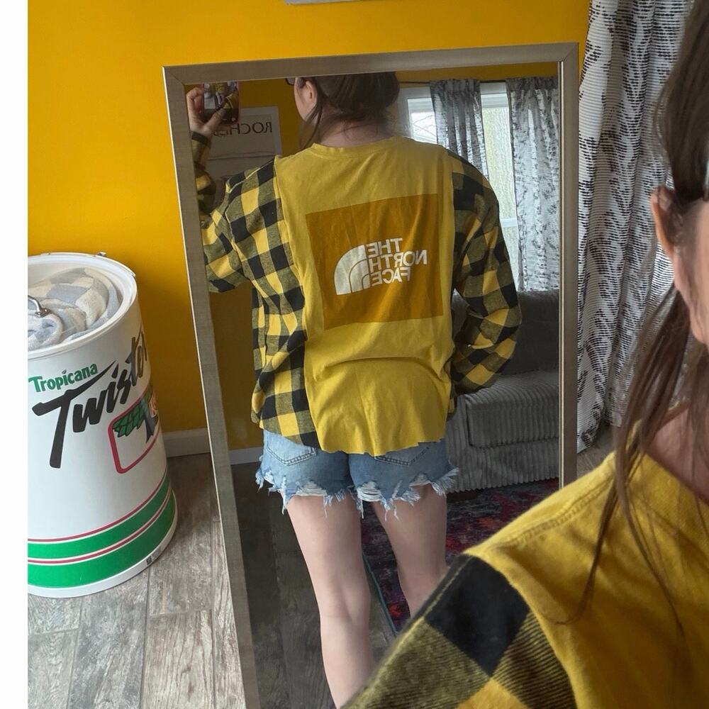 The North Face upcycled custom flannel shirt / tshirt combination graphic tee